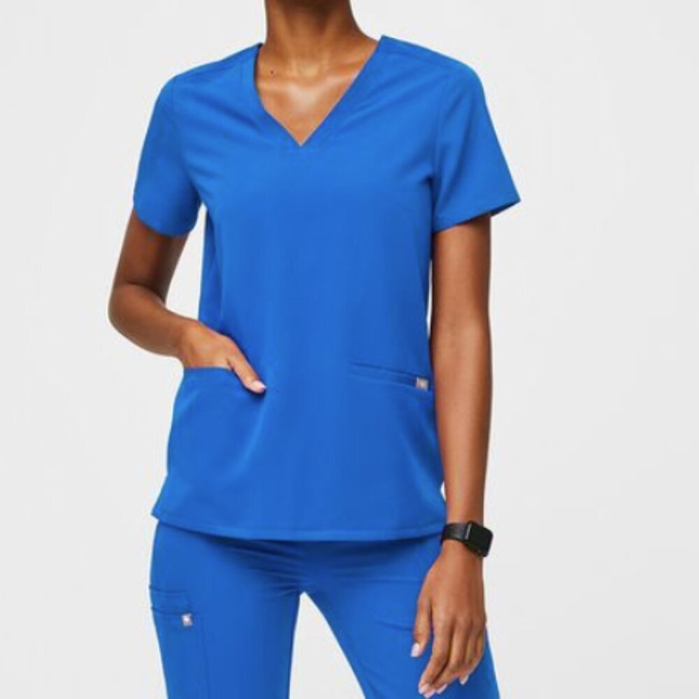 Royal Blue Figs Casma Three-Pocket Scrub Top